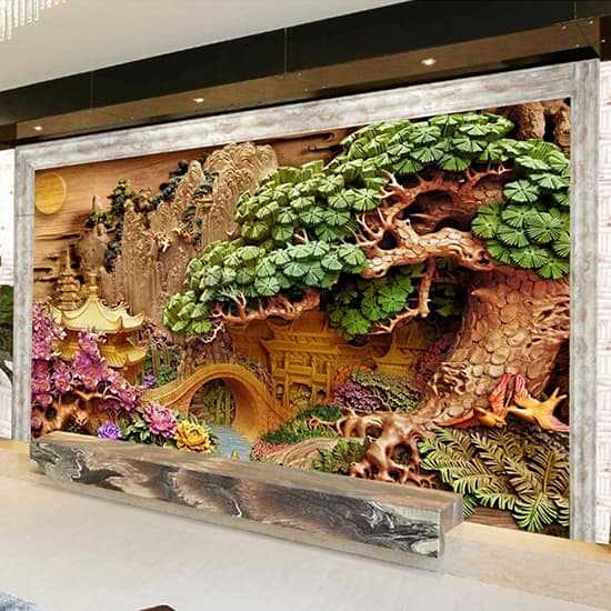 3D Ağaç Kabartma Görünümlü Duvar Kağıtları