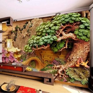 3D Ağaç Kabartma Görünümlü Duvar Kağıtları