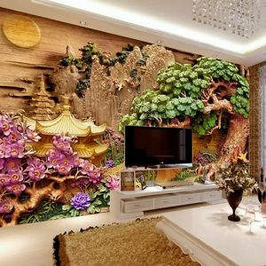 3D Ağaç Kabartma Görünümlü Duvar Kağıtları