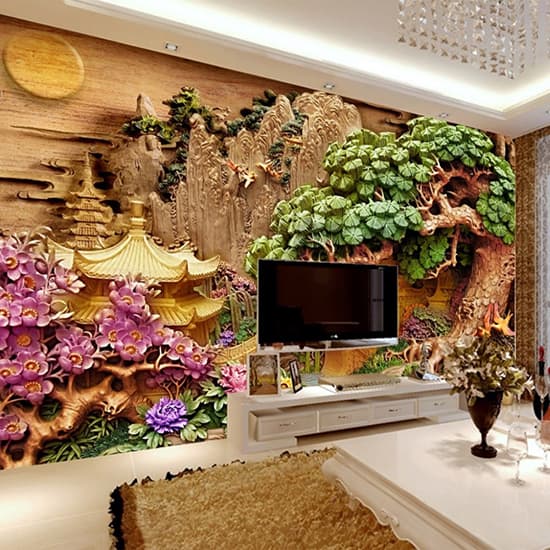 3D Ağaç Kabartma Görünümlü Duvar Kağıtları