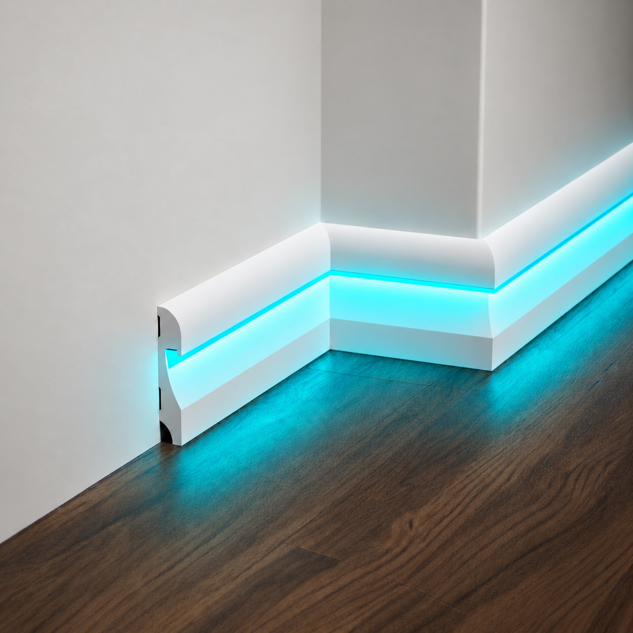 ASL-002 12 cm beyaz lake polimer LED’li süpürgelik modeli