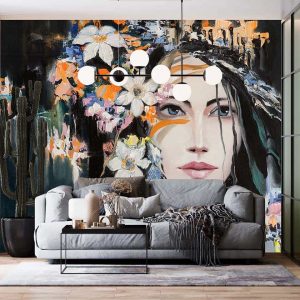 Duvar Kağıdı Çiçekli Kadın C1627