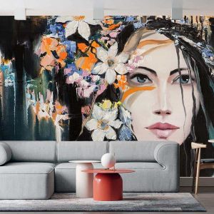 Duvar Kağıdı Çiçekli Kadın C1627