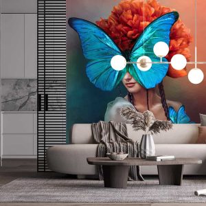 Kelebek Kadın 3 Boyutlu Duvar Kağıdı C1730