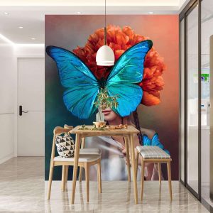 Kelebek Kadın 3 Boyutlu Duvar Kağıdı C1730