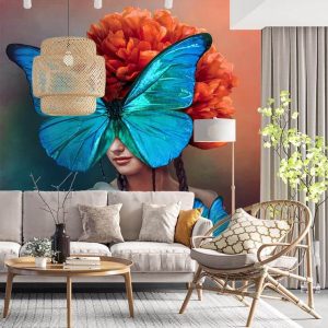 Kelebek Kadın 3 Boyutlu Duvar Kağıdı C1730