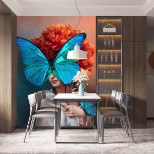 Kelebek Kadın 3 Boyutlu Duvar Kağıdı C1730