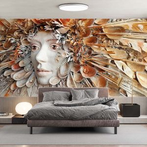 Deniz Kabuklu Kadın Yüzü 3 Boyutlu Duvar Kağıdı C1775