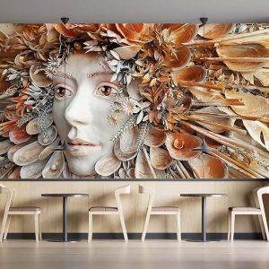 Deniz Kabuklu Kadın Yüzü 3 Boyutlu Duvar Kağıdı C1775