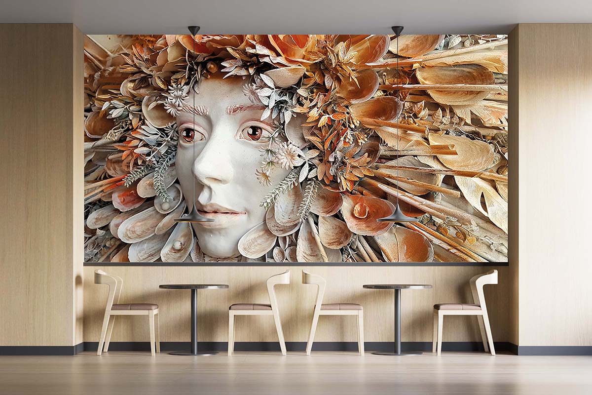 Deniz Kabuklu Kadın Yüzü 3 Boyutlu Duvar Kağıdı C1775