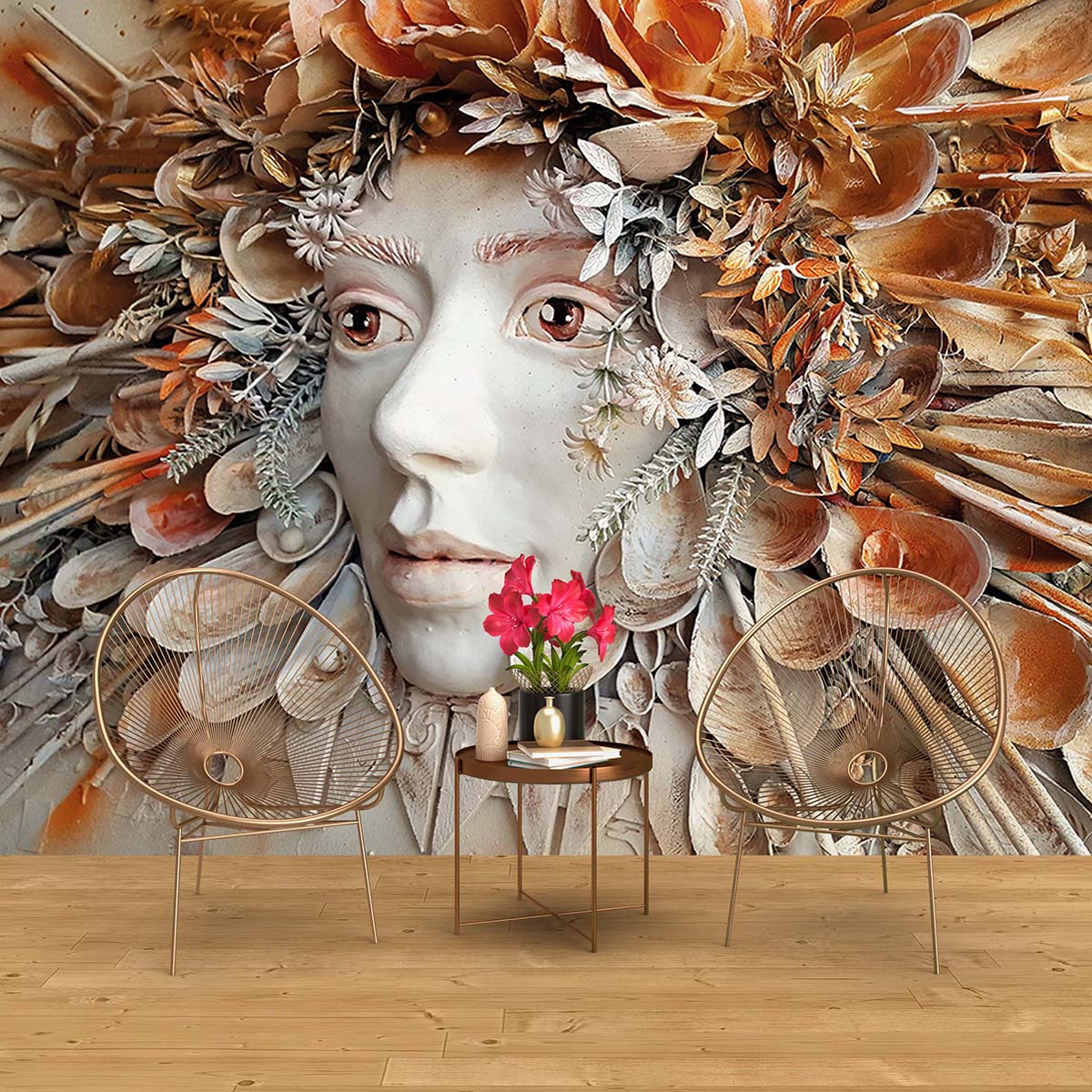 Deniz Kabuklu Kadın Yüzü 3 Boyutlu Duvar Kağıdı C1775