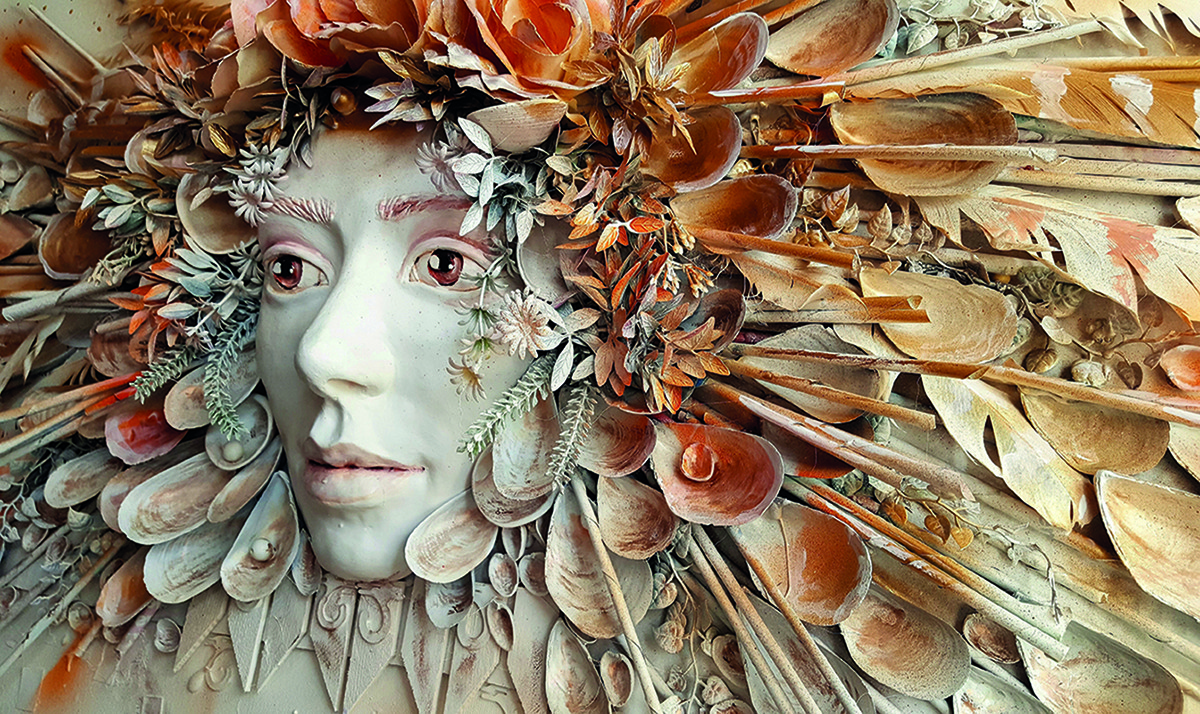 Deniz Kabuklu Kadın Yüzü 3 Boyutlu Duvar Kağıdı C1775