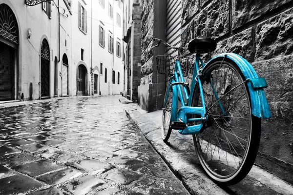 Duvar Kağıdı Eski Bir Şehirde Mavi Bisiklet F1230