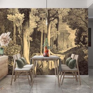 Duvar Kağıdı Ağaç ve At Çizimi C1059