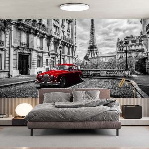 Duvar Kağıdı Paris Retro Kırmızı Araba C1605