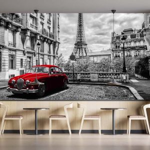 Duvar Kağıdı Paris Retro Kırmızı Araba C1605
