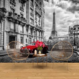 Duvar Kağıdı Paris Retro Kırmızı Araba C1605