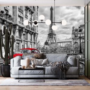 Duvar Kağıdı Paris Retro Kırmızı Araba C1605
