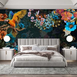 Kuşlu Çiçekli Duvar Kağıdı