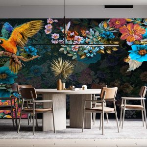 Kuşlu Çiçekli Duvar Kağıdı