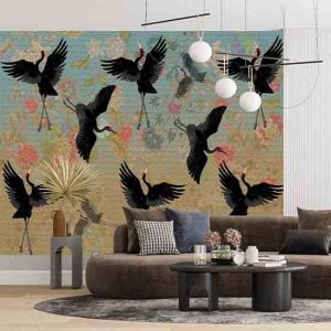 siyah Japon Turnası Mozaik Desenli Duvar Kağıdı H0045