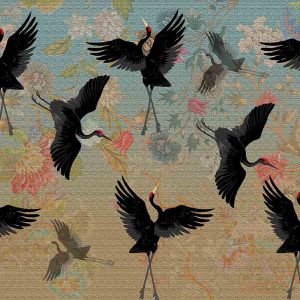 Siyah Japon Turnası Mozaik Desenli Duvar Kağıdı H0045