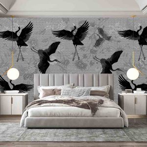 Siyah Zemin Japon Turnası Duvar Kağıdı H0046