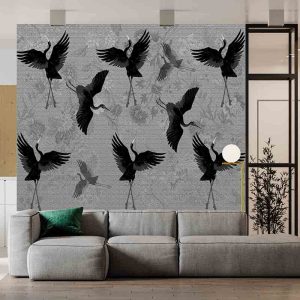 Siyah Zemin Japon Turnası Duvar Kağıdı H0046