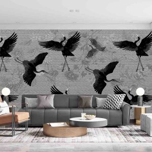 Siyah Zemin Japon Turnası Duvar Kağıdı H0046