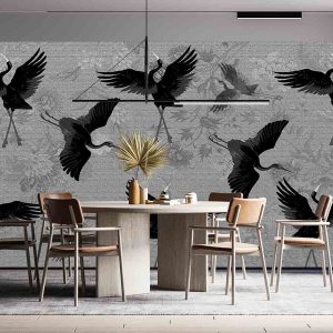 Siyah Zemin Japon Turnası Duvar Kağıdı H0046