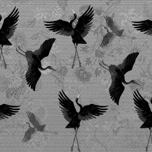 Siyah Zemin Japon Turnası Duvar Kağıdı H0046