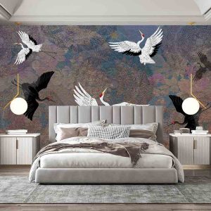 Pembe Çiçekli, Japon Turnası Duvar Kağıdı H0048