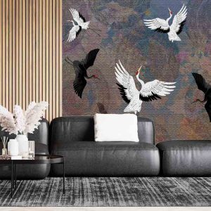 Pembe Çiçekli, Japon Turnası Duvar Kağıdı H0048