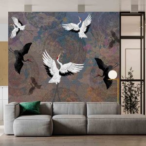 Pembe Çiçekli, Japon Turnası Duvar Kağıdı H0048