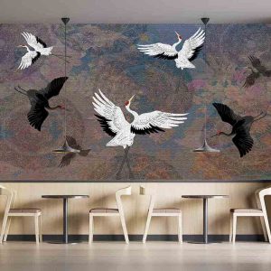 Pembe Çiçekli, Japon Turnası Duvar Kağıdı H0048