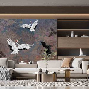 Pembe Çiçekli, Japon Turnası Duvar Kağıdı H0048