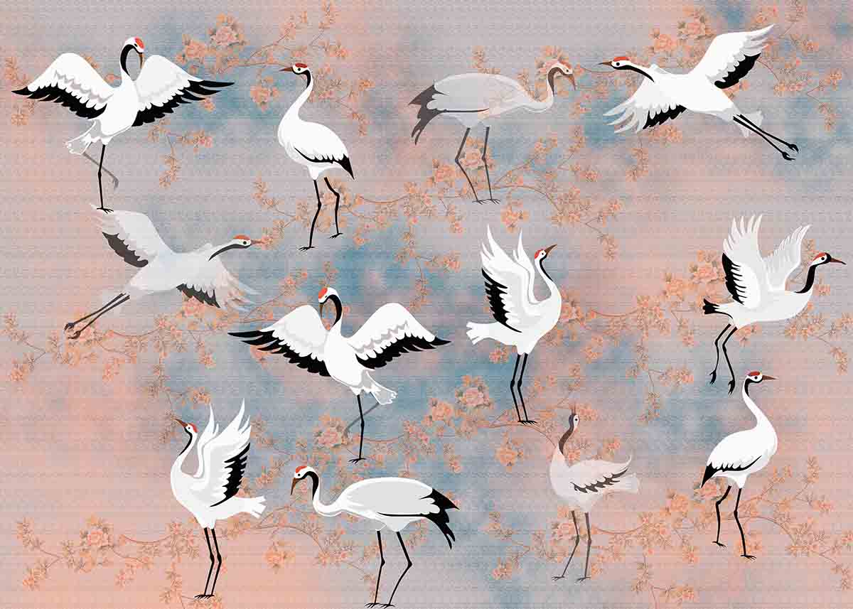 Pembe Çiçek, Japon Turnası Duvar Kağıdı H0051