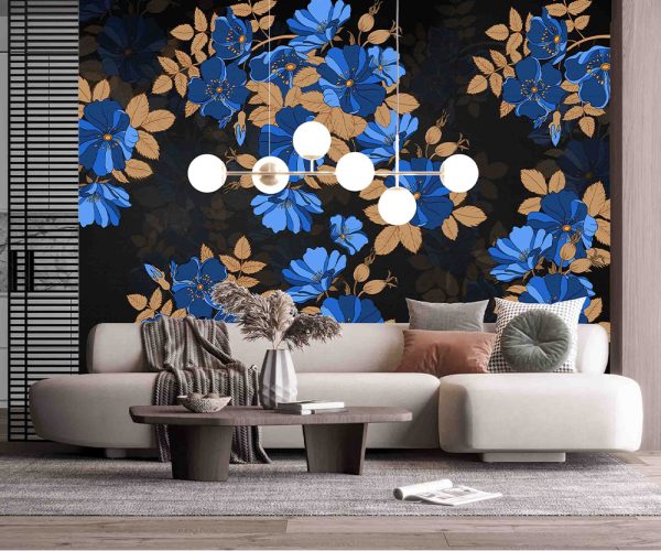 Mavi Çiçek Duvar Kağıdı H0116