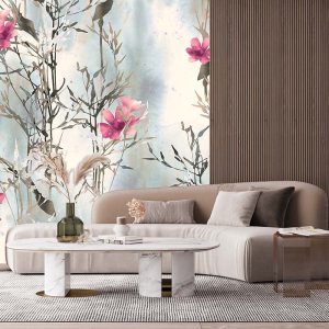 Çiçekli Beyaz Duvar Kağıdı P0004