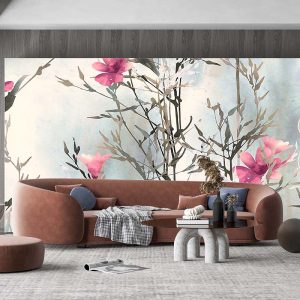 Çiçekli Beyaz Duvar Kağıdı P0004