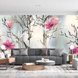 Çiçekli Beyaz Duvar Kağıdı P0004