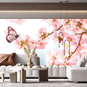 Çiçekler Ve Kelebek Duvar Kağıdı P0018