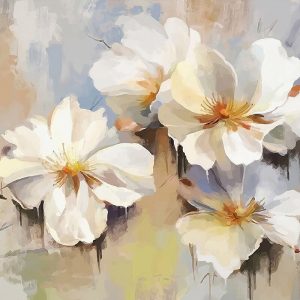 Yağlı Boya Beyaz Çiçek Duvar Kağıdı P0036
