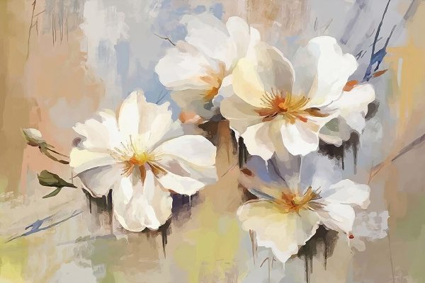 Yağlı Boya Beyaz Çiçek Duvar Kağıdı P0036