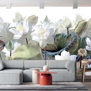 Beyaz Çiçekli Duvar Kağıdı U0019