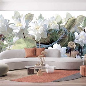 Beyaz Çiçekli Duvar Kağıdı U0019