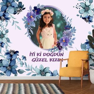 Kız Çocuğu Sulu Boya Çiçek Temalı Doğum Günü Parti Poster Duvar Kağıdı P0005