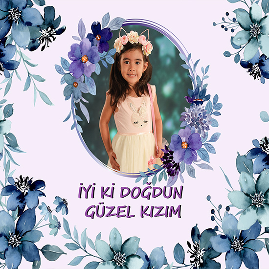 Kız Çocuğu Sulu Boya Çiçek Temalı Doğum Günü Parti Poster Duvar Kağıdı P0005