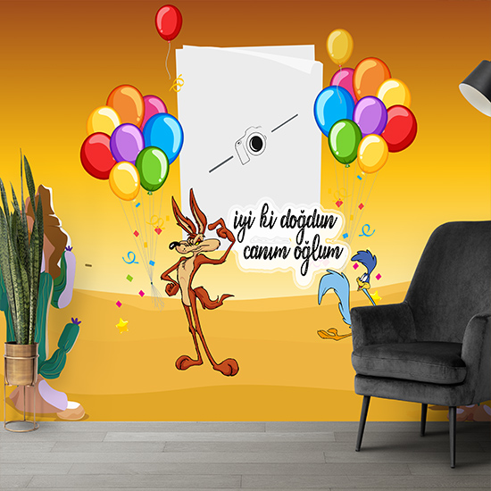 Erkek Çocuk Road Runner Doğum Günü Parti Posteri Duvar Kağıdı P0006