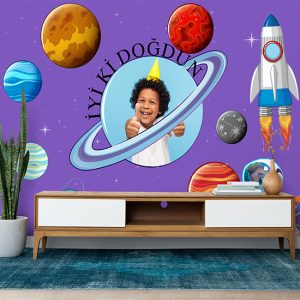 Uzay Gezegenler Temalı Doğum Günü Parti Posteri Duvar Kağıdı P0008